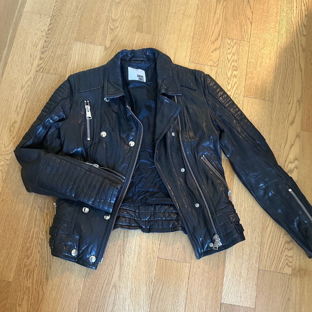 ANINE BING Black Iconic Lambskin leather Moto Biker Motorcycle jacket 100% lamb